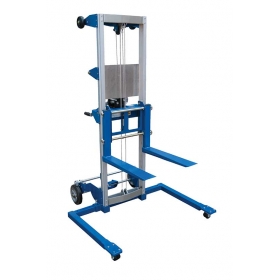 The manual lift pallet jack is made of aluminum and steel.